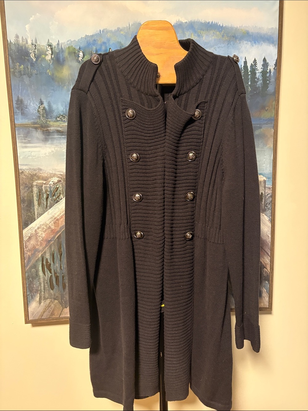 Black Knit Military Sweater with buttons